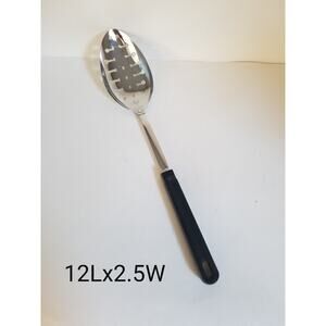 Vintage Ecko USA Slotted Metal Serving Spoon Utensil Black Plastic Handle 12”